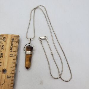 Sterling Silver Snake Chain Necklace with Tigers Eye Pendant 18" 925